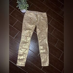 Robin’s Jeans gold on gold Animal print jeans sz 30